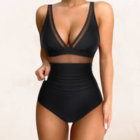 Maillot de bain sculptant noir avec design glamour et taille haute, idéal pour un look confortable et élégant.