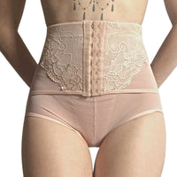 Gaine amincissante Sublime couleur nude avec corset et dentelle, trois rangées de crochets ajustables.