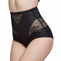 Gaine dentelle noire pour ventre plat, offrant un effet amincissant et un confort optimal.