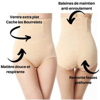 Gaine ventre plat invisible avec baleines anti-enroulement pour un look lisse et confortable sous les vêtements.