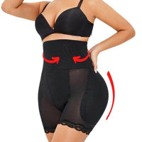 Panty 3 en 1 noir, taille haute, rembourrage hanches pour une silhouette affinée et ventre plat.