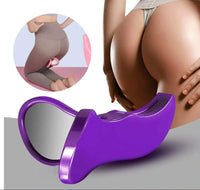 Appareil violet pour améliorer l'apparence de l'arrière-train, avec une femme en arrière-plan en legging.