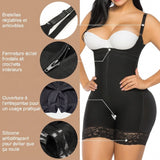 Détails du body gainant KK Body Effect Pro noir : bretelles, zip, ouverture pratique, anti-remontée