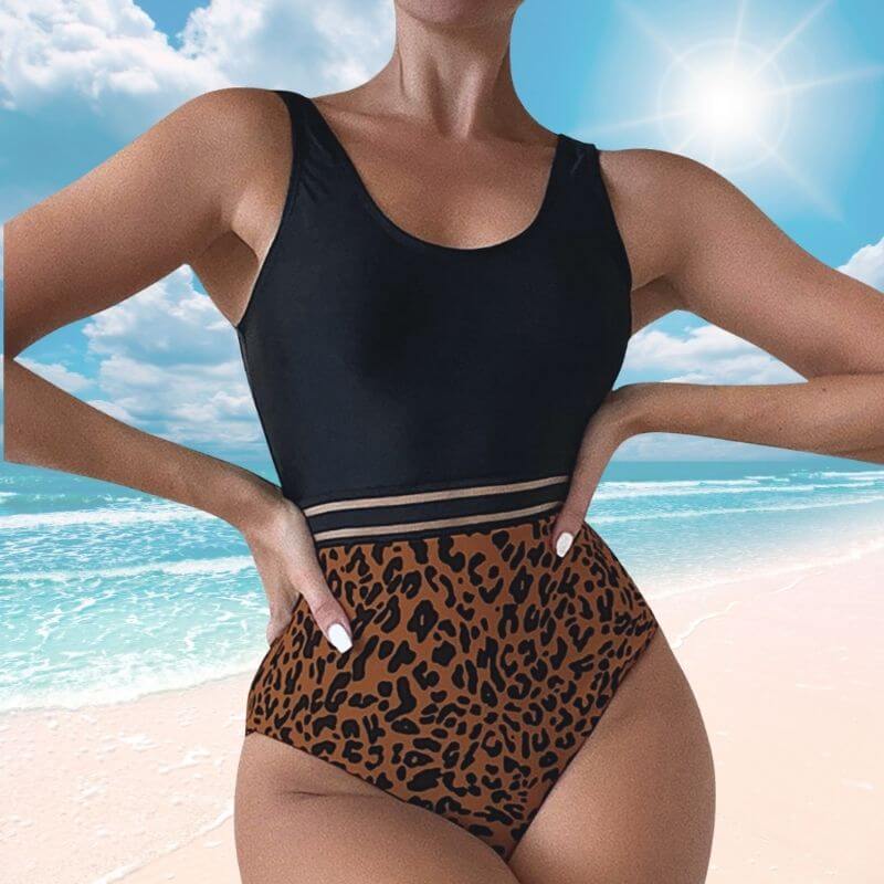 Maillot de bain 1 pièce femme décolleté V bicolore noir et blanc