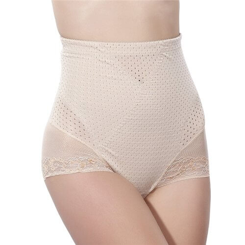 Culotte sculptante ventre plat et hanche en dentelle, effet gainant et sexy, couleur beige.